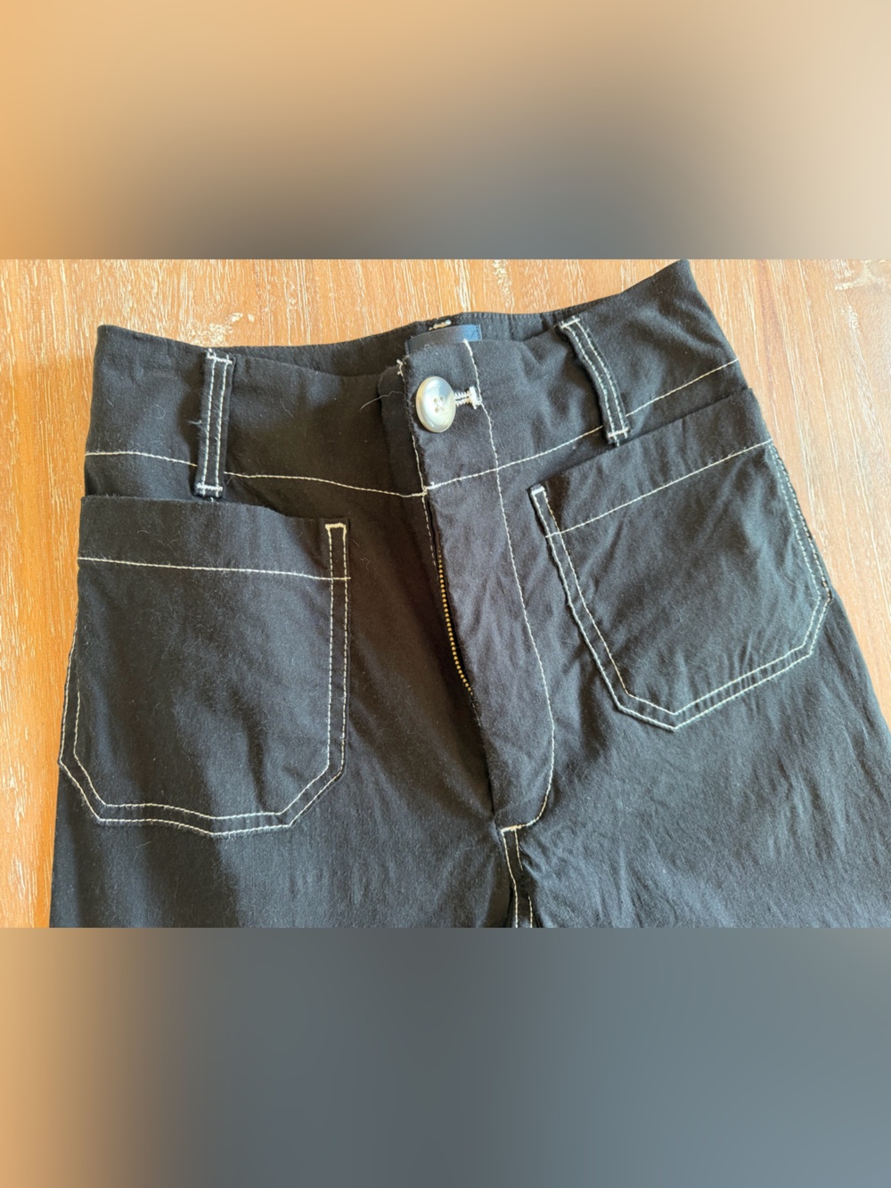 Anthropologie Black Wide Leg Cropped Pants with Contrast Stitching - Picture 3 of 6
